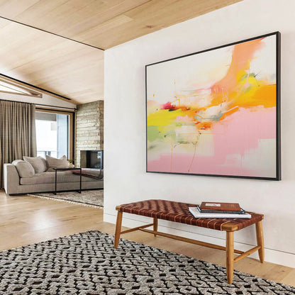 Warm Yellow - Pink Abstract Art for Cozy Breakfast Nook DLZ2874