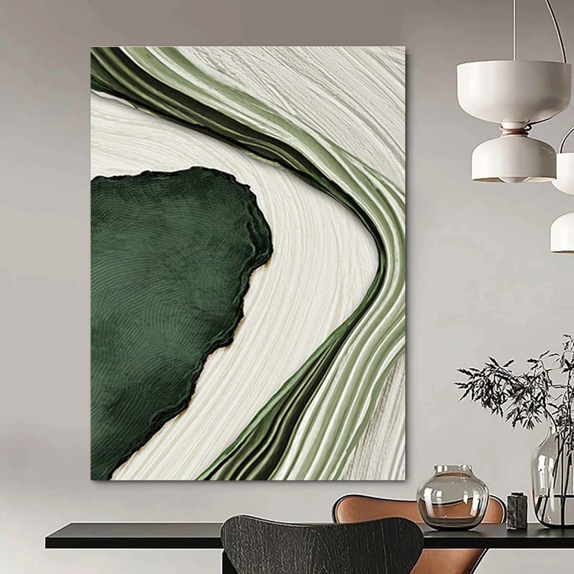 Green and White Flow Art for Nature - Inspired Lounge & Eco - Friendly Office DLZ2173