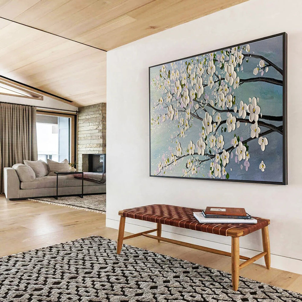 White Flower Branch Art for Minimalist Home Bedroom Accent Walls DLZ3271