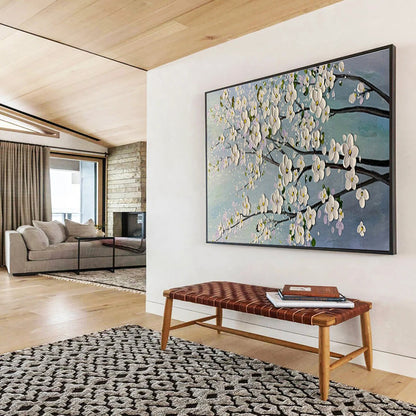 White Flower Branch Art for Minimalist Home Bedroom Accent Walls DLZ3271