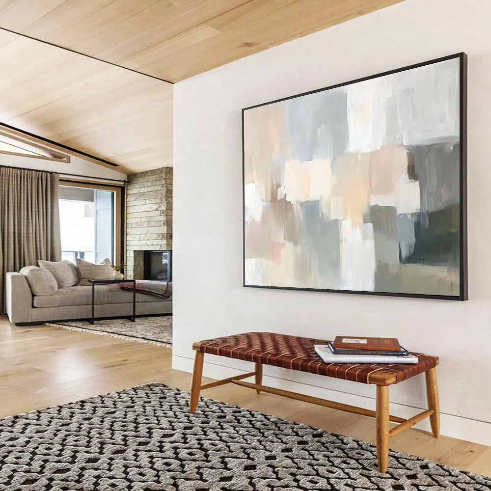 Neutral Tones Abstract Blocks Art for Modern Art Gallery & Sophisticated Waiting Room SC059