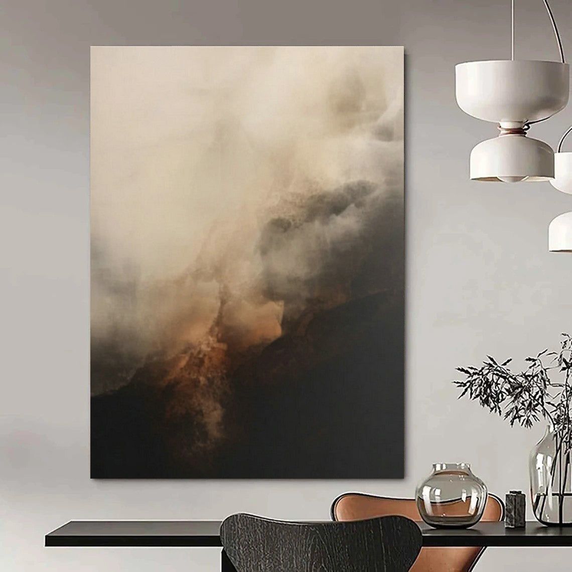 Hazy Mountain Abstract Art for Zen Meditation Room & Mountain Lodge Fireplace DLZ0833