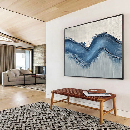 Thick Blue Wave on Gray Art for Nautical - Themed Café & Modern Hallway SC453