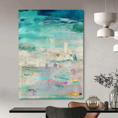 Teal - Green Collage Art for Coastal Home Office Nooks DLZ0133