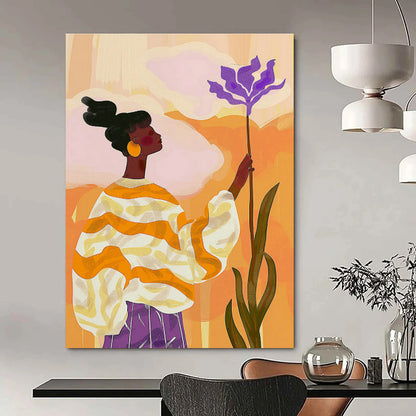 Woman with Purple Flower in Orange - Yellow Art for Bohemian Café & Creative Studio DLZ0695