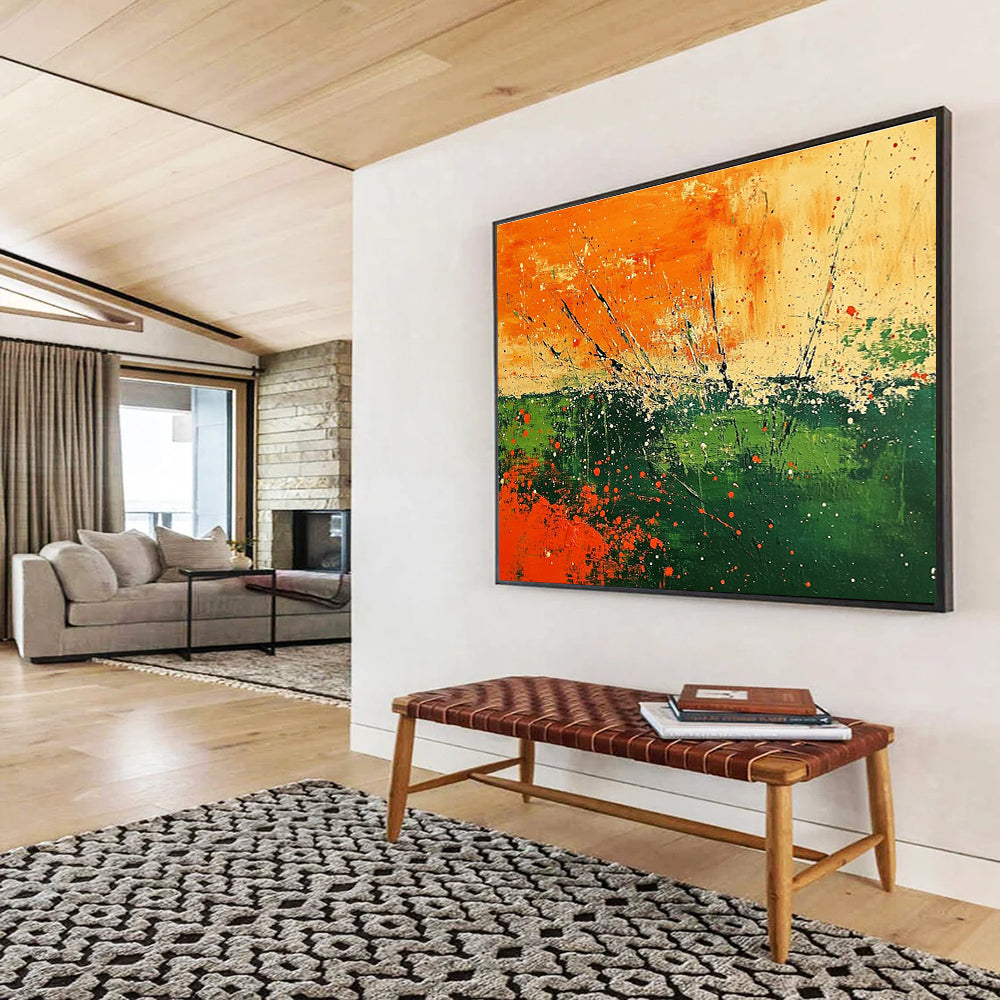 Orange Splash Field Art for Bohemian Garden Party Area & Vibrant Art Studio SC090