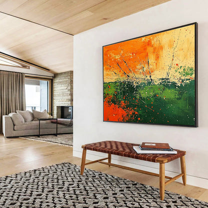 Orange Splash Field Art for Bohemian Garden Party Area & Vibrant Art Studio SC090
