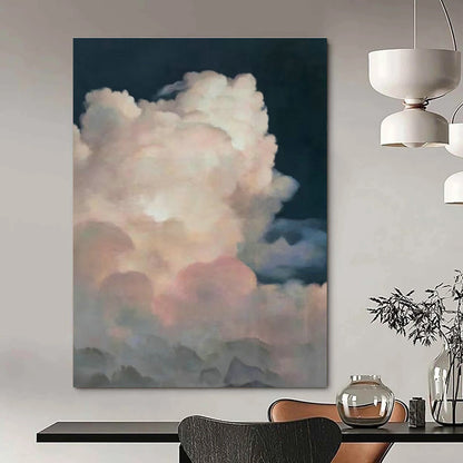 Pink Clouds in Dark Night Abstract Art for Bedroom & Café DLZ0582