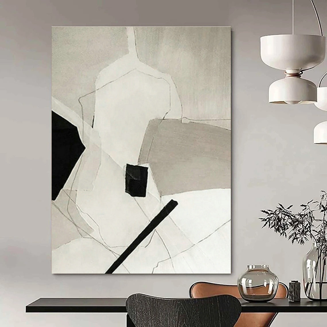 Black - White Geometric Abstract for Industrial - Style Café & Monochrome Home Library DLZ0881