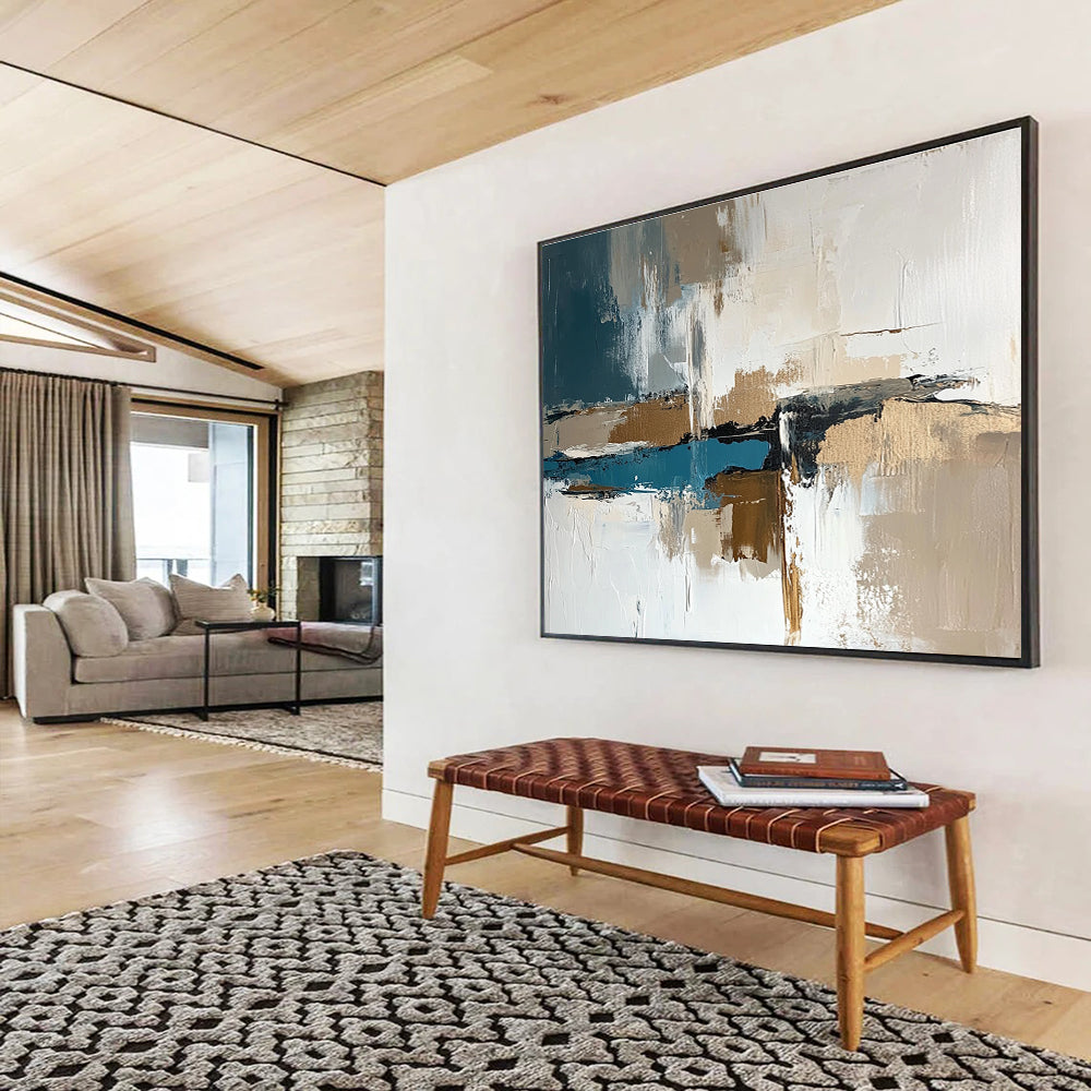 Neutral and Blue Abstract Art for Contemporary Living Room & Sophisticated Office SC313