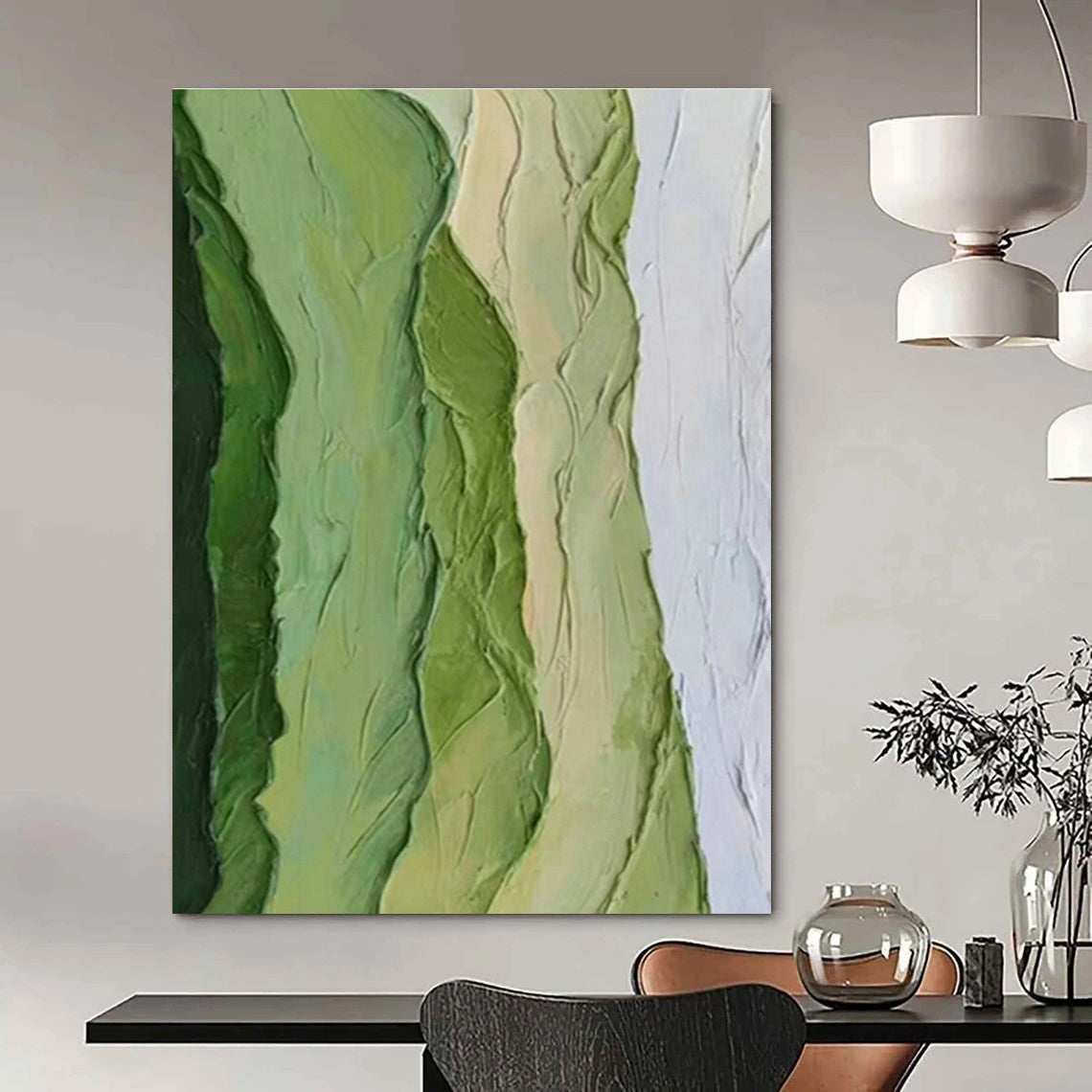 Textured Green Mountain - Inspired Abstract Art for Dining Room & Mountain - View Cottage DLZ1203