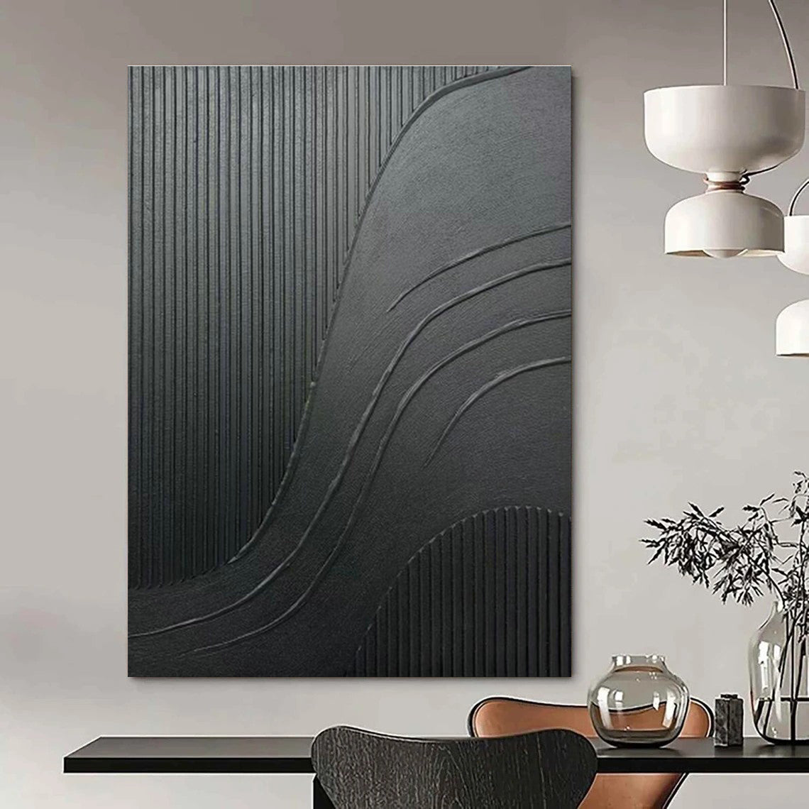 Black Textured Abstract Art for Industrial Loft & Contemporary Art Gallery DLZ2182