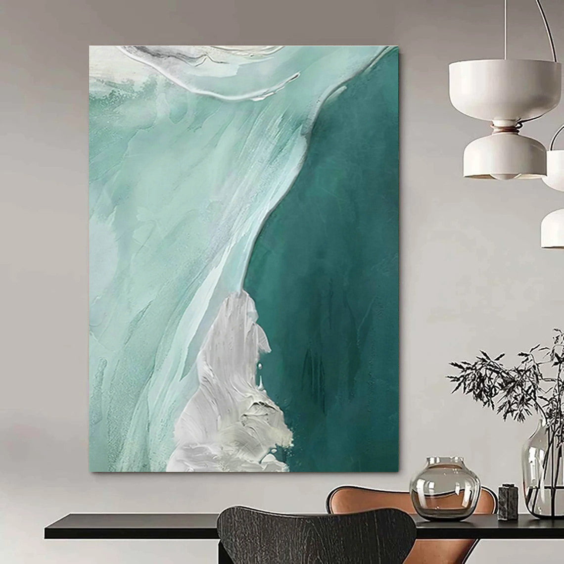 Mint Green & White Abstract Art for Coastal Café & Yoga Studio DLZ1243