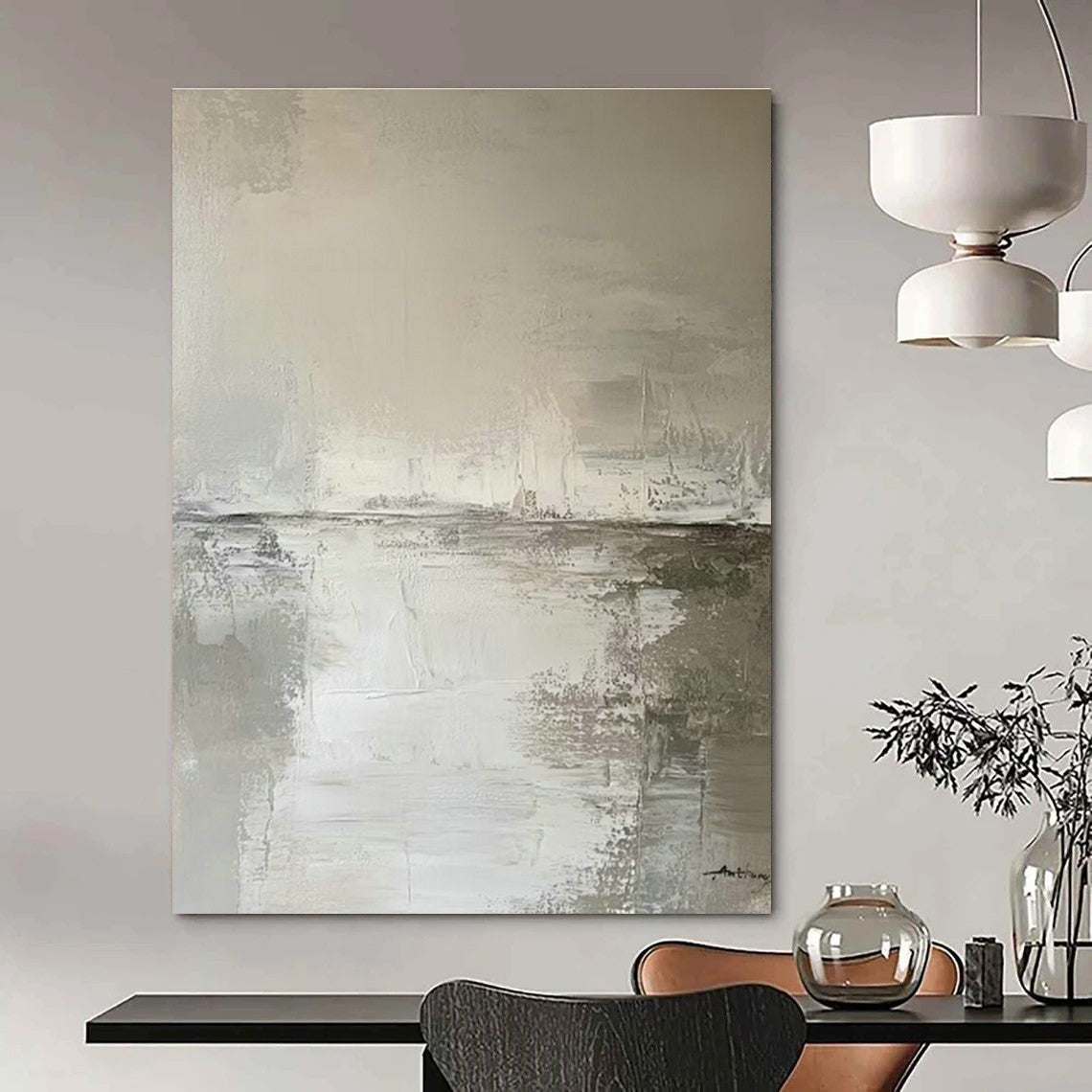 Gray - White Minimalist Abstract Art for Nordic - style Study & Contemporary Hotel Room DLZ0783
