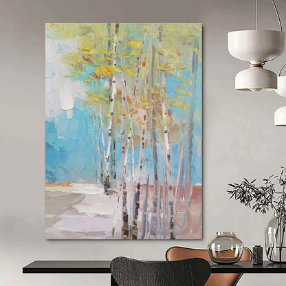 Spring Birch Forest Oil Painting for Scandinavian Home & Botanical Garden Café DLZ1307