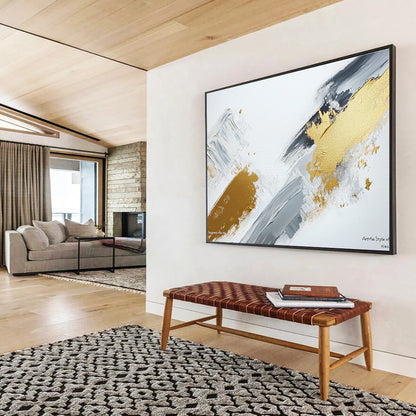 Gold, Gray and White Strokes Art for Chic Home Office & High - End Café Lounge SC293