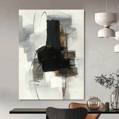 Simple Black - White - Gray Abstract Painting for Modern Studio & Monochrome Home DLZ1287