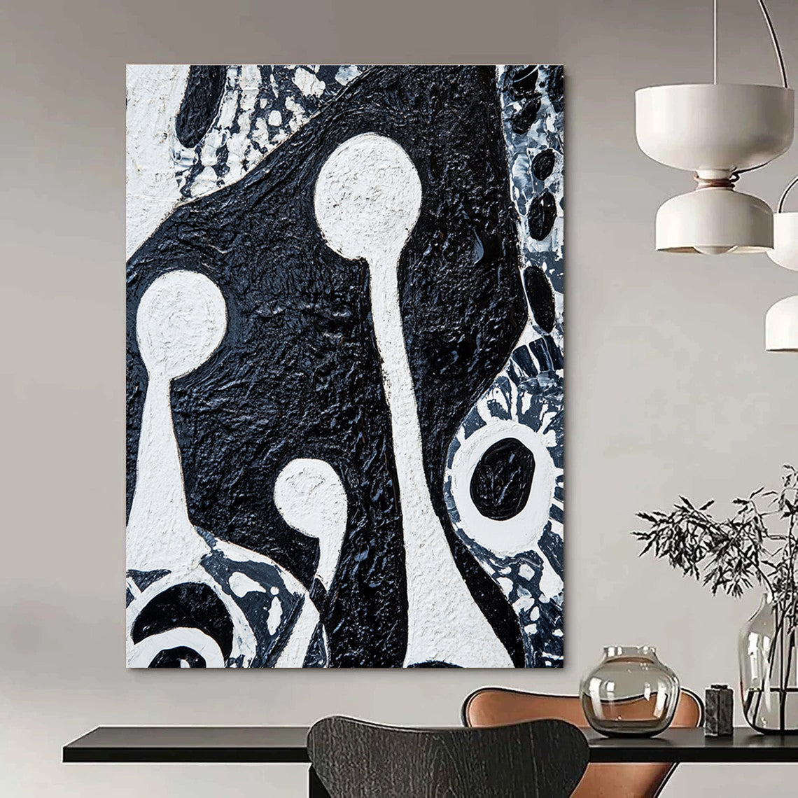 Black - and - White Abstract Forms Art for Monochrome - Themed Restaurant & Edgy Art Studio STSC937