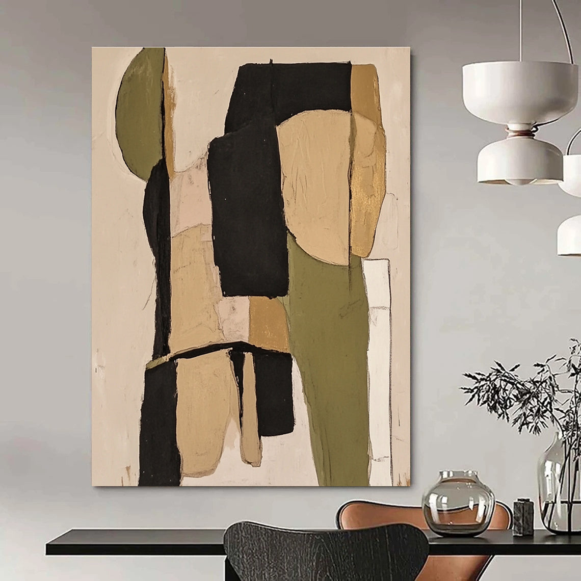 Green and Beige Collage Abstract for Rustic Home Office & Nature - Inspired Café STSC481
