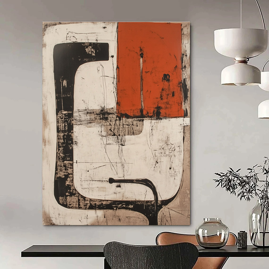 Black, White, and Orange Abstract for Contemporary Art Space & Urban - Chic Loft STSC845