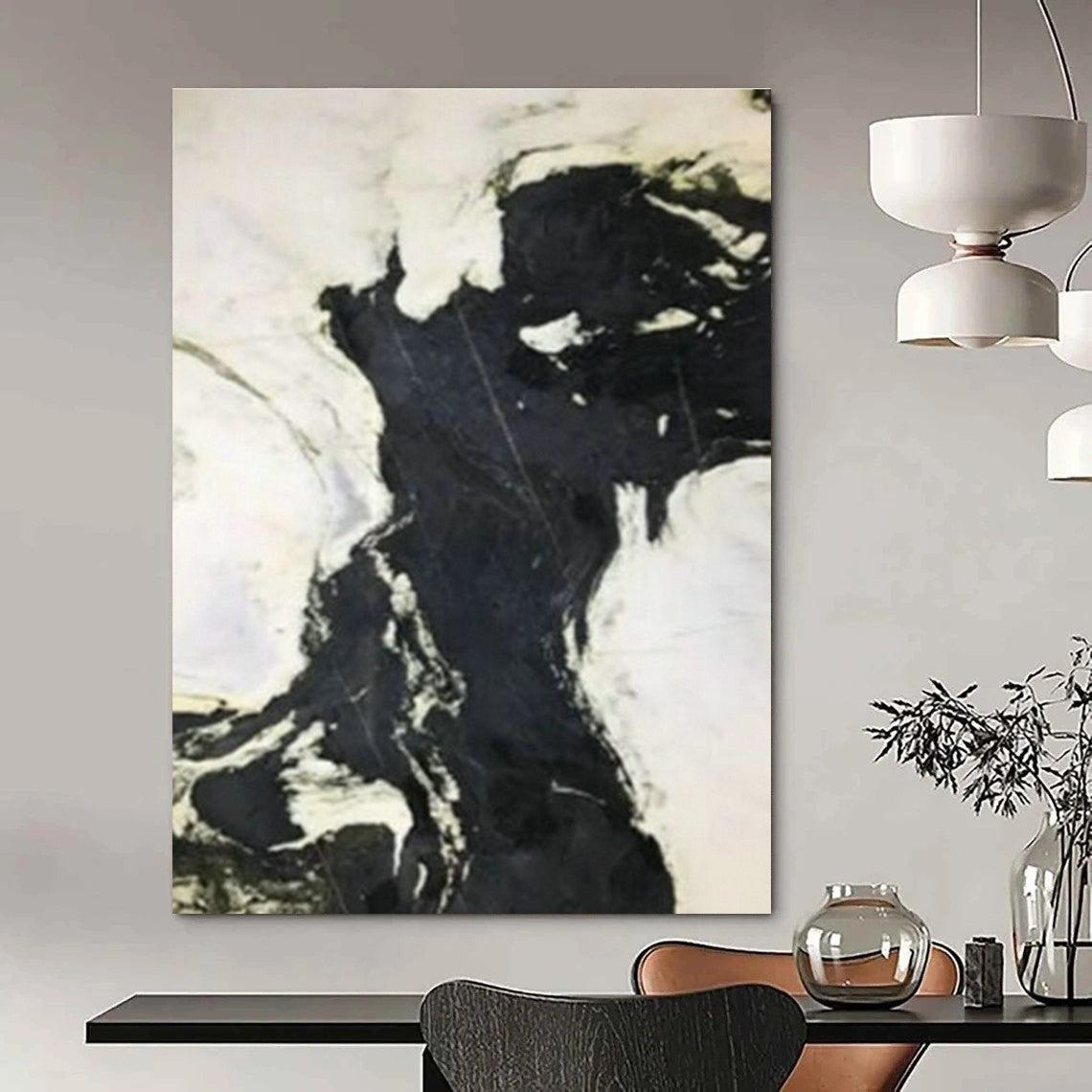 Minimalist Black and White Ink Abstract Art for Zen - Inspired Home Office & Contemporary Art Studio DLZ1612