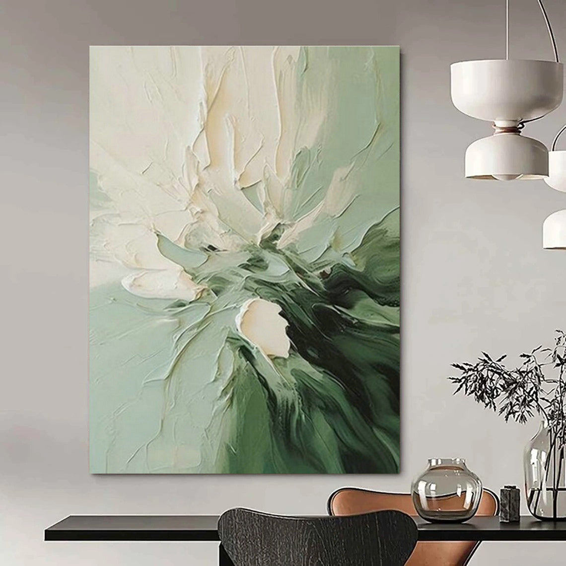 Textured Floral in Green Art for Botanical Boutique & Calming Yoga Studio DLZ1468