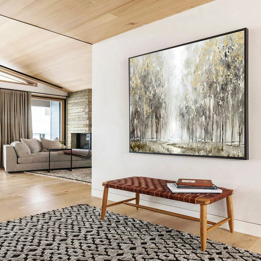 Gold - Leaf Forest Path Art for Elegant Countryside Villa Hallways DLZ3121