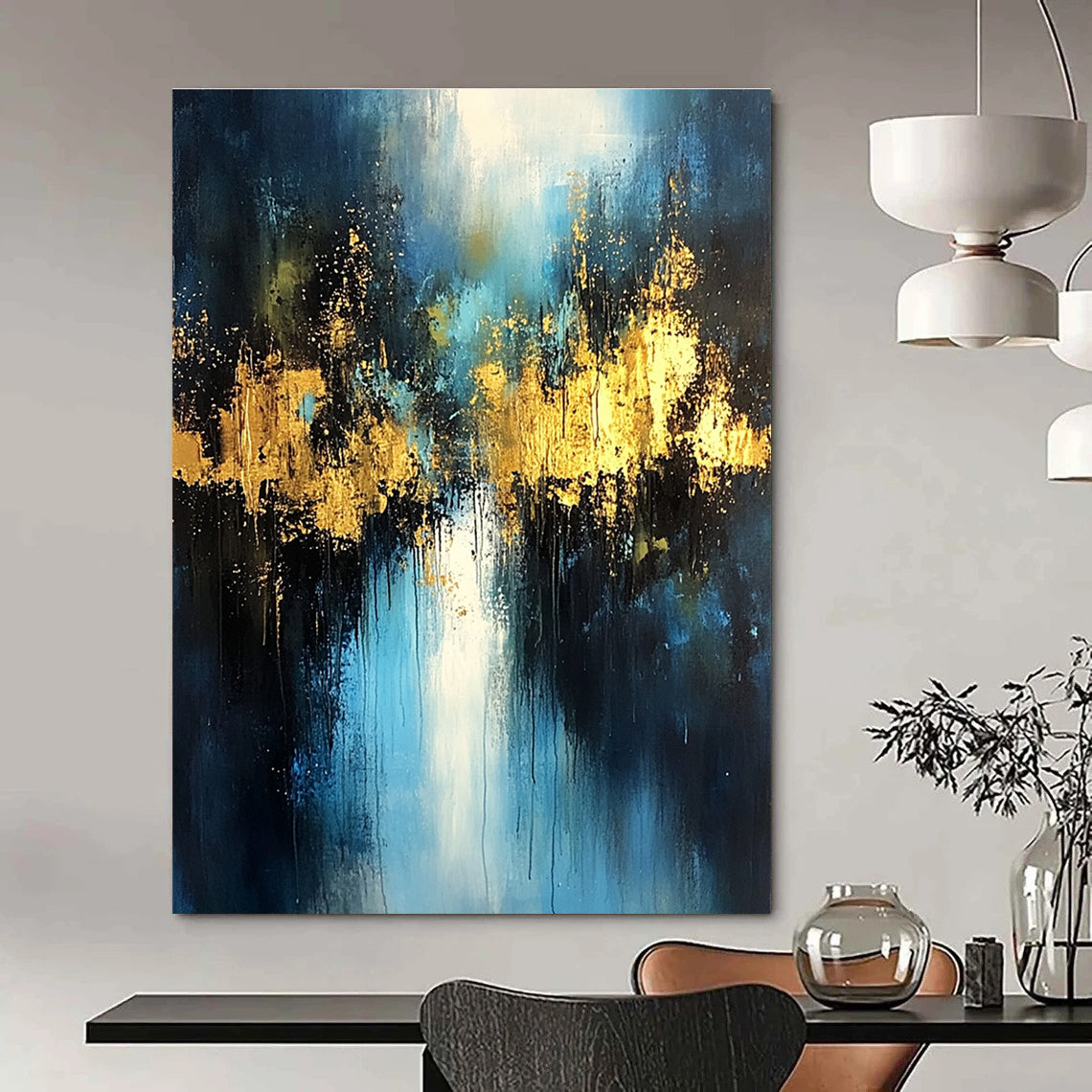 Blue and Gold Abstract Forest Reflection for Bohemian - Style Living Room & Nature - Inspired Restaurant STSC399