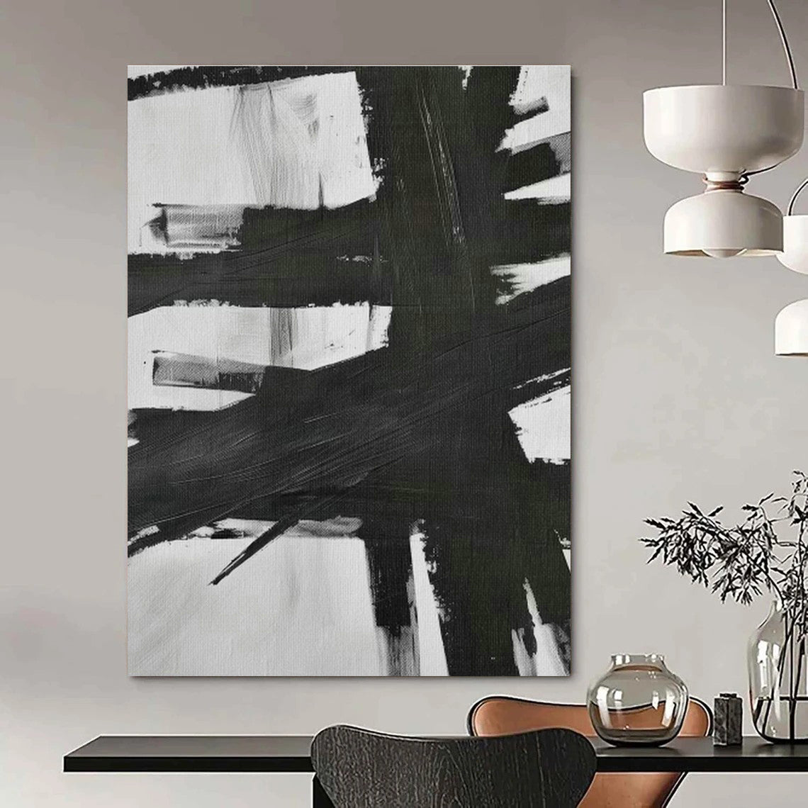 Black - White Brushstroke Abstract Art for Office & Studio DLZ0409