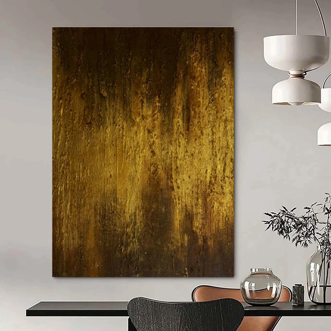 Deep Gold Abstract Art for Luxury Hotel Lobby Lounge Areas DLZ0031