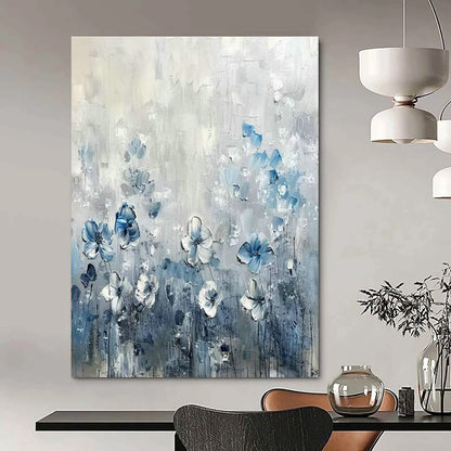 Blue and White Flower Oil Painting for Romantic Bedroom & Floral - Themed Café DLZ1988