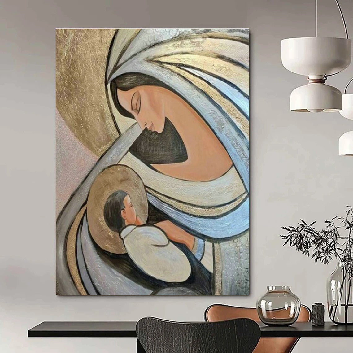 Madonna and Child Abstract Art for Religious Home Chapel & Art - Inspired Living Room DLZ2110