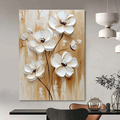 3D White Flowers on Wood Rustic Floral Art for Farmhouse - Style Kitchen & Cozy Home Porch STSC1479