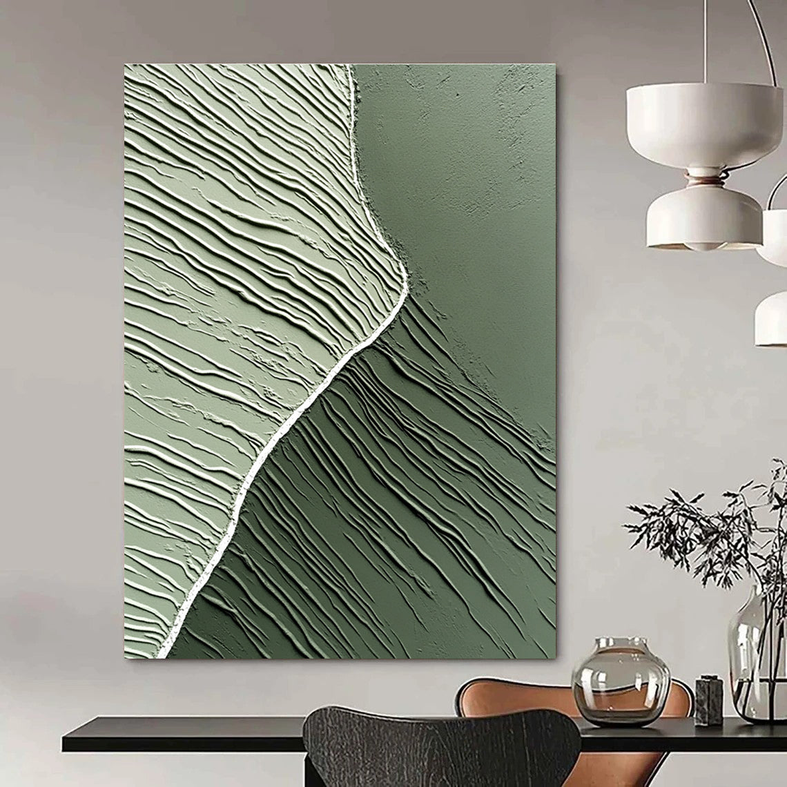Textured Green Waves for Nature - Inspired Spa & Modern Eco - Friendly Home STSC962