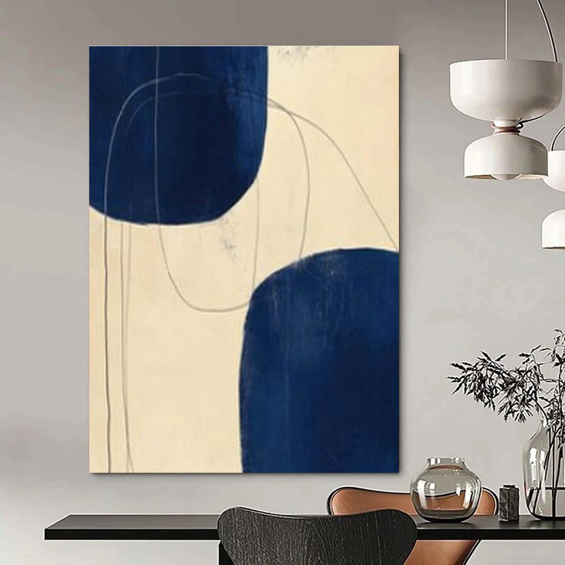 Bold Dark Blue Abstract Art for Modern Office Lobby & Contemporary Living Room DLZ1961
