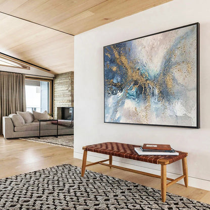 Blue - Gold Splash Abstract Art for Luxury Hotel Lobby Feature Walls DLZ3264