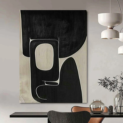 Black and White Curved Abstract Art for Mid - Century Modern Home & Art Gallery Corridor DLZ1976