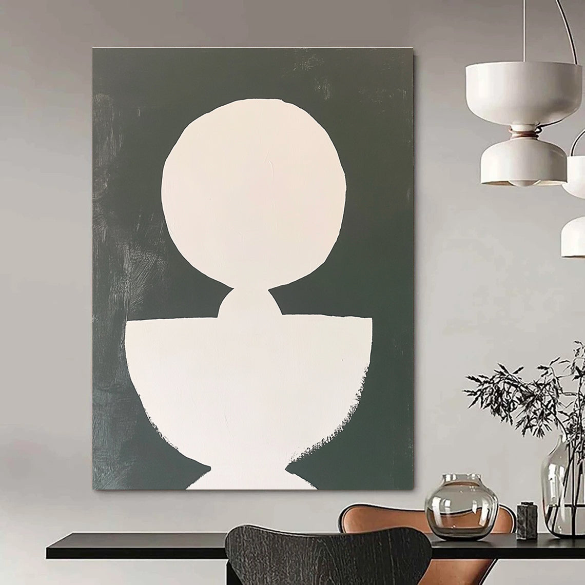 Abstract White Forms on Black for Modern Living Room & Art Gallery STSC1250