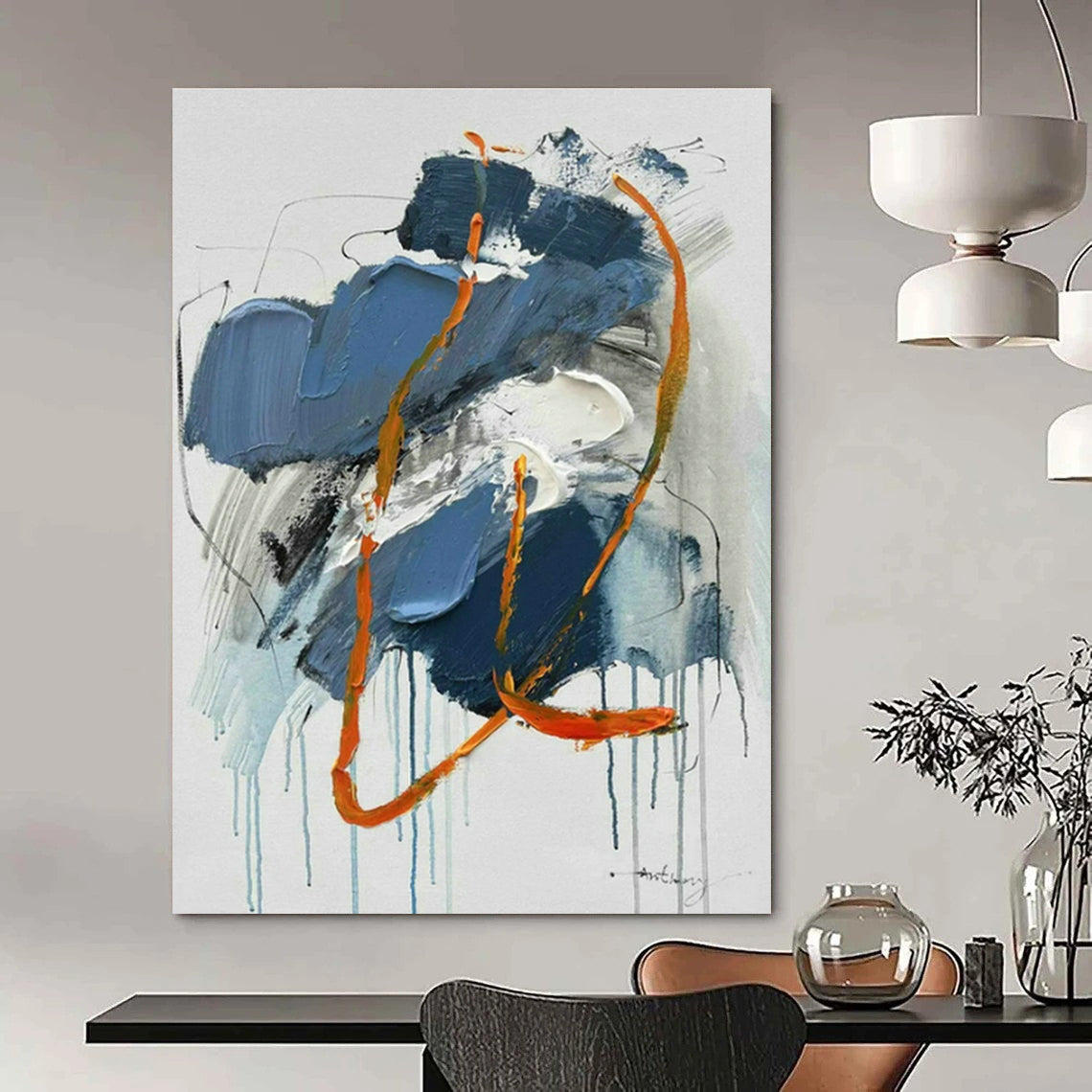 Blue - Orange Abstract Art for Beachfront Restaurant & Modern Art Pop - Up DLZ1689
