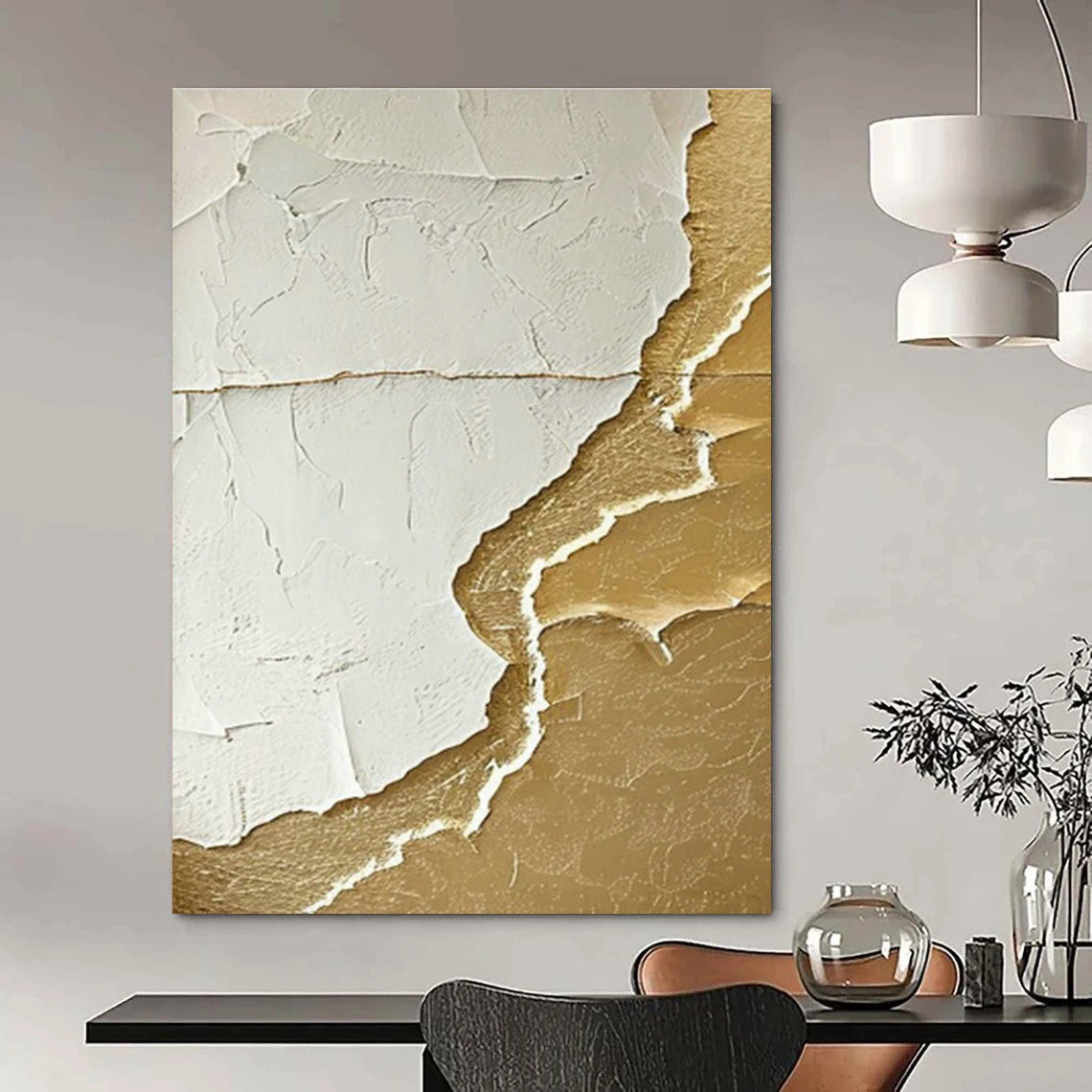 White - Gold Relief Art for Luxury Hotel Suite & High - End Jewelry Boutique DLZ0993