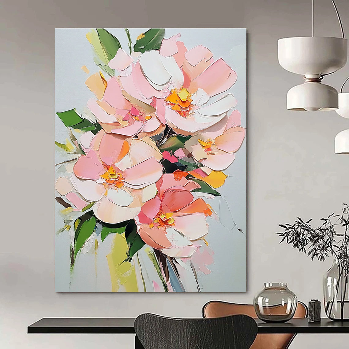 Pink Flower Bouquet 1 Art for Floral - Themed Hotel Lobby & Elegant Home Dining Room STSC1412
