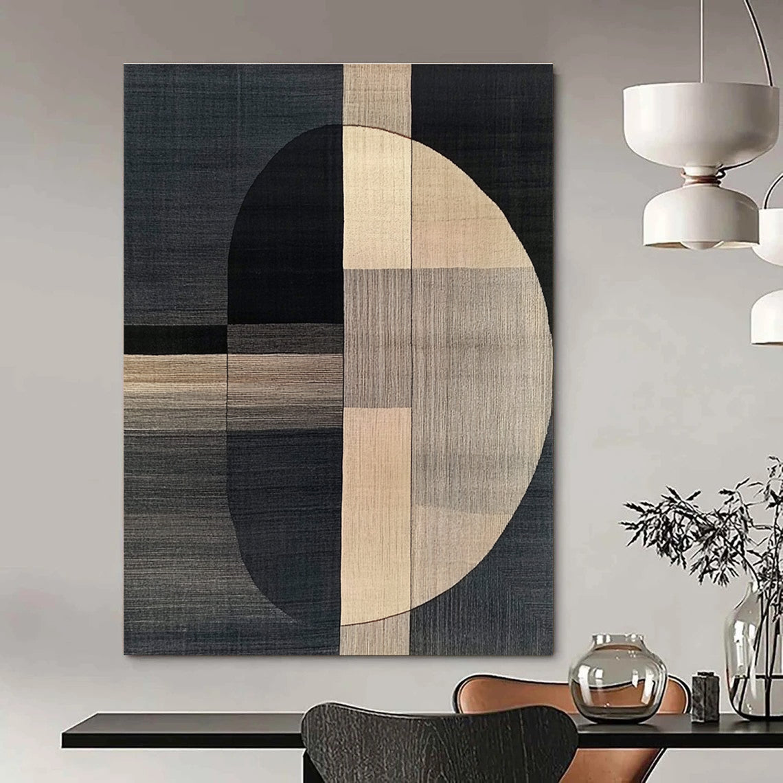Geometric Black and Beige Art for Minimalist Home Office & Contemporary Art Gallery STSC1060