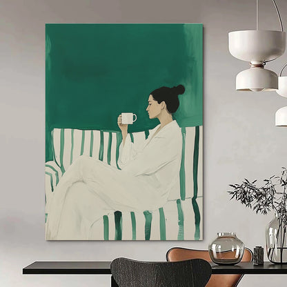 Woman with Coffee Minimalist Portrait Art for Cozy Home Living Room & Relaxing Home Café STSC1494