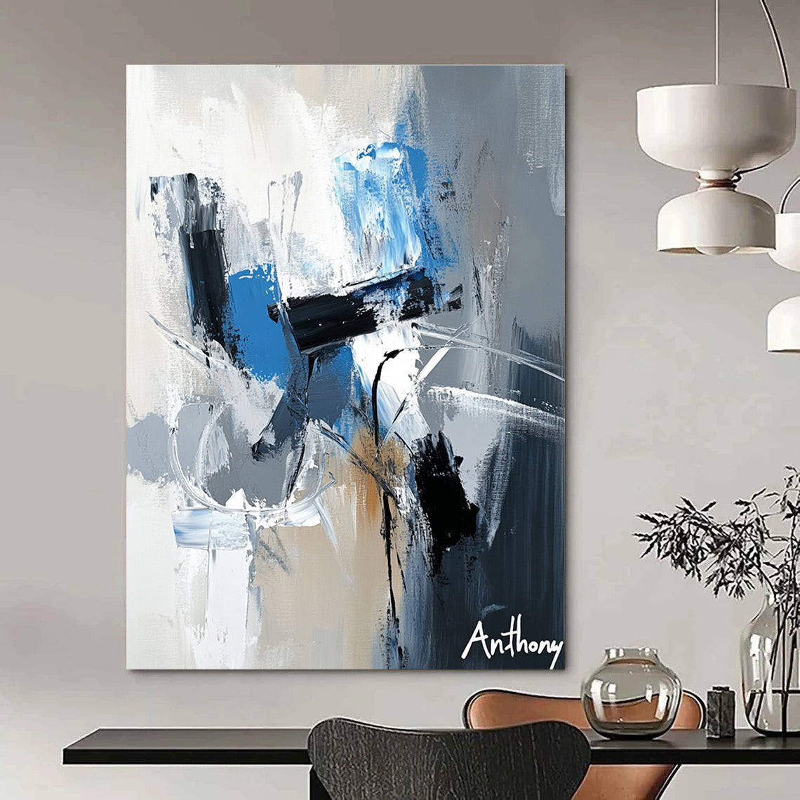 Blue and Gray Abstract Strokes for Modern Office Lobby & Contemporary Living Room STSC450