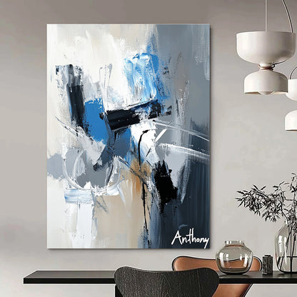 Blue and Gray Abstract Strokes for Modern Office Lobby & Contemporary Living Room STSC450