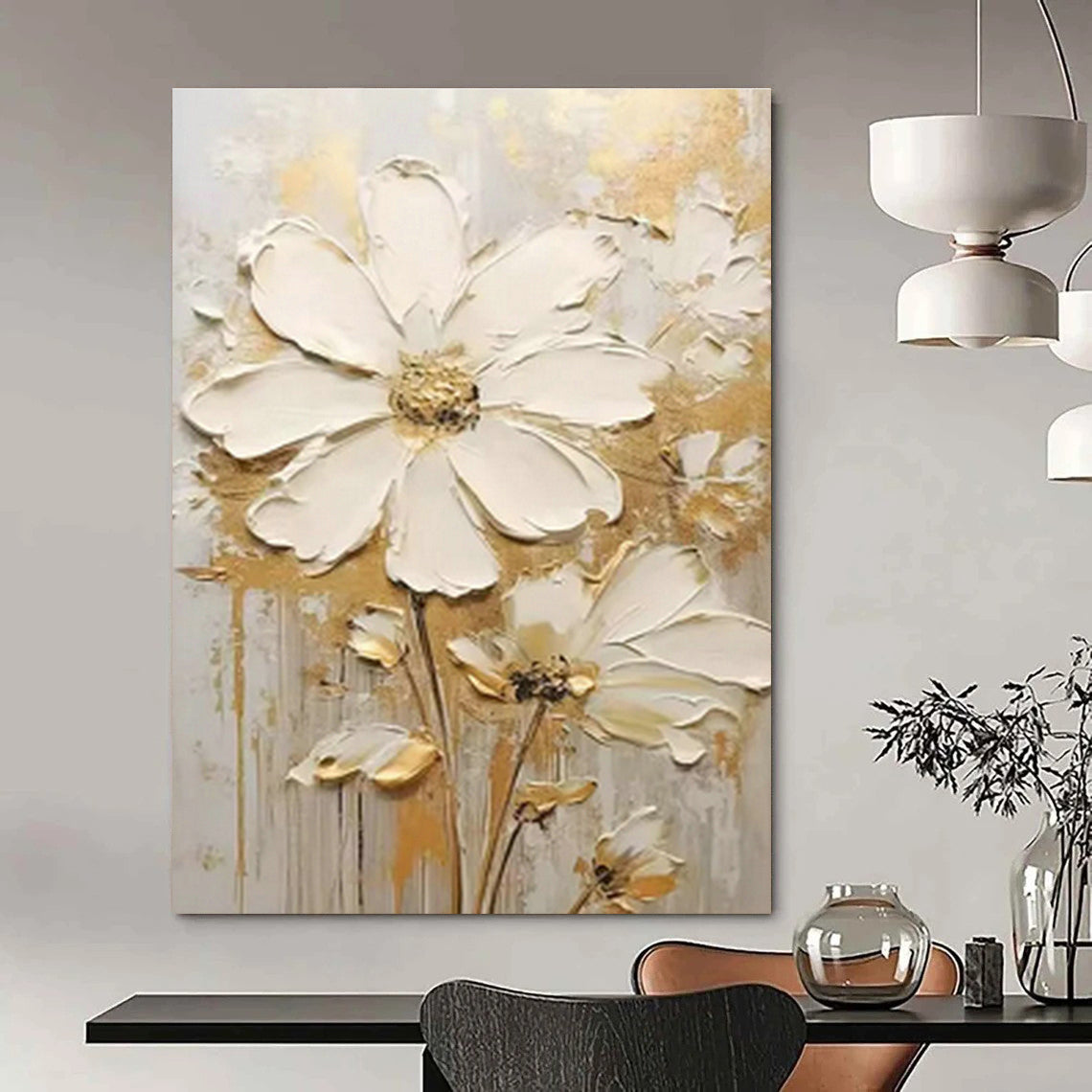Gold - Accented Floral Art for Luxury Hotel Suite & Upscale Bridal Suite DLZ1402