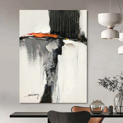 Black - White - Orange Abstract Art for Art Gallery Pop - Up & Trendy Restaurant Dining Area DLZ1673