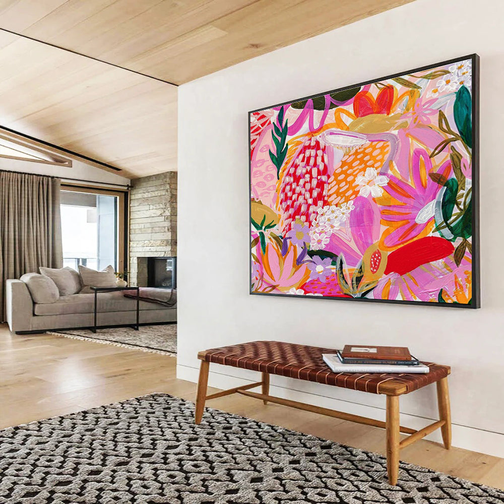 Pink - Hued Floral Abstract Art for Boho - Chic Bridal Suites DLZ3092