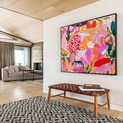 Pink - Hued Floral Abstract Art for Boho - Chic Bridal Suites DLZ3092