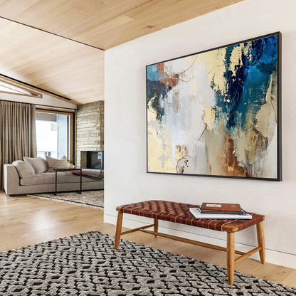 Blue - Gold Abstract Art for Modern Office Receptions DLZ2514